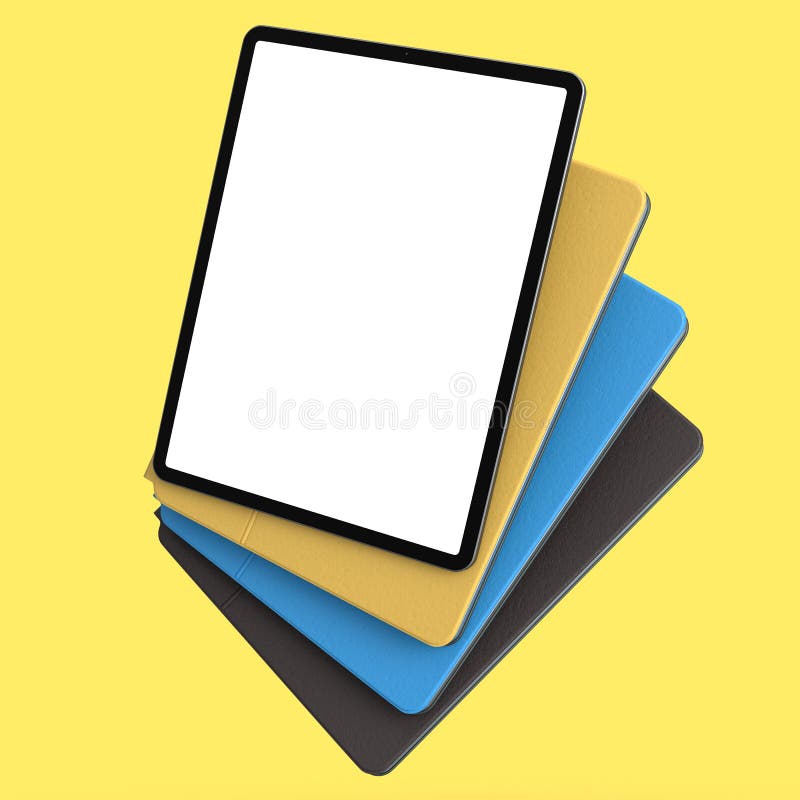 Set of Computer Tablets with Cover Case and Blank Screen Isolated on