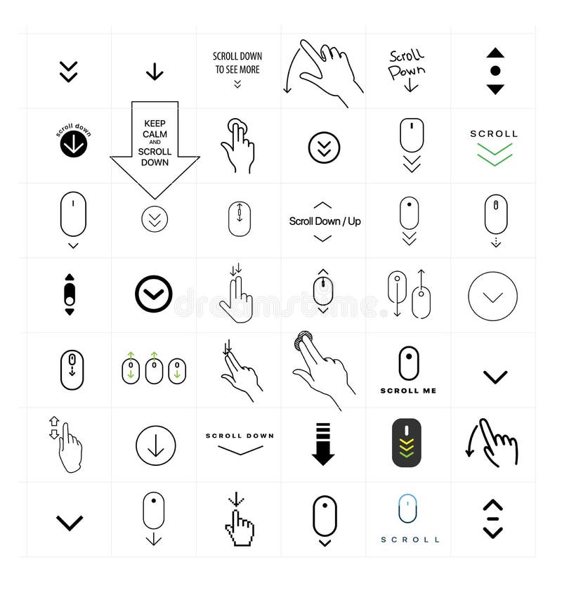 Set of concept line icons scroll down royalty free illustration