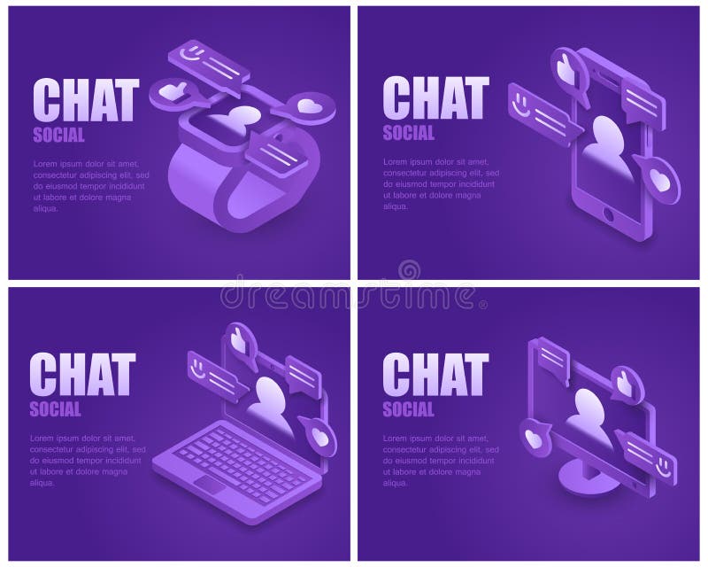 Set Concept Social Messenger Application Visuelle Darstellung isometrische Smartphones, Laptops und Computer lizenzfreie abbildung Set Concept Social Messenger Application Visuelle Darstellung isometrische Smartphones, Laptops und Computer lizenzfreie abbildung