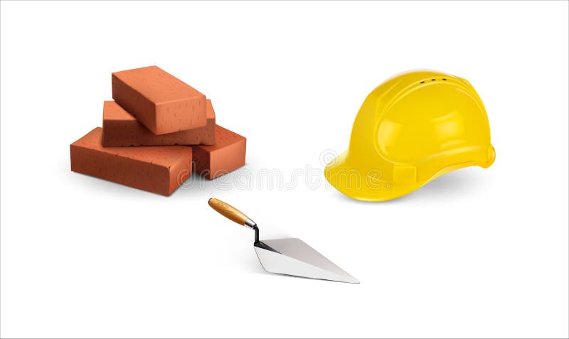 Set of construction elements helmet trowel bricks stock illustration Set of construction elements helmet trowel bricks stock illustration