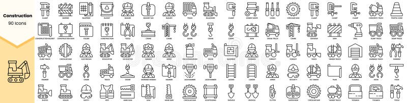 Set of construction icons. Simple line art style icons pack. Vector illustration design. Civil engineering line art vectors