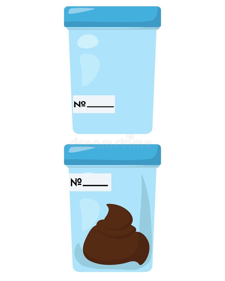 Set of containers for stool analysis with sample and empty, medical laboratory equipment test tube royalty free illustration