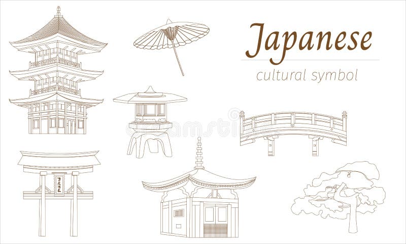 Set of contour Japanese national symbols. Vector illustration cut on white for the formation of banners, presentations, posters