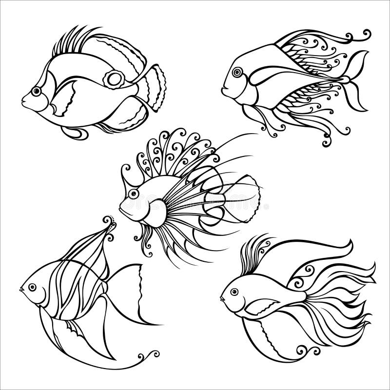 Set of Contour Sea Fishes.