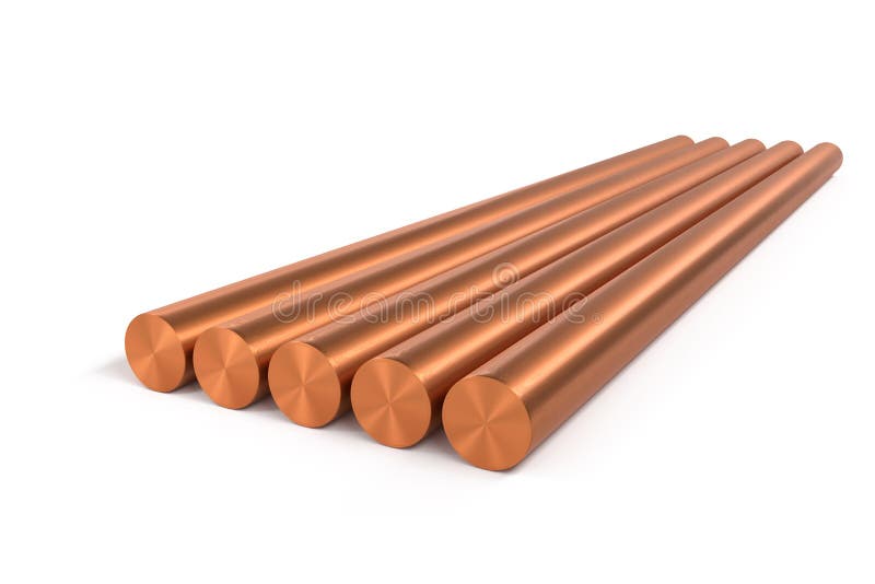 Set of 5 Copper Round Bars 3d Render Stock Illustration
