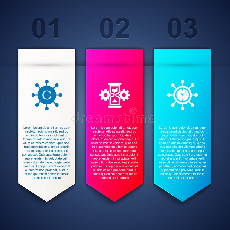 Set Copywriting Netzwerk Sanduhr und Getriebe und Uhr. Informationsvorlage. Vektor stock abbildung