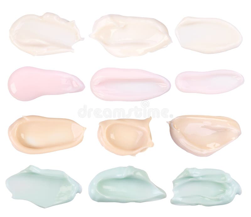 Set of cosmetic cream smears in various colors isolated on white background. Set of cosmetic cream smears in various colors isolated on white background