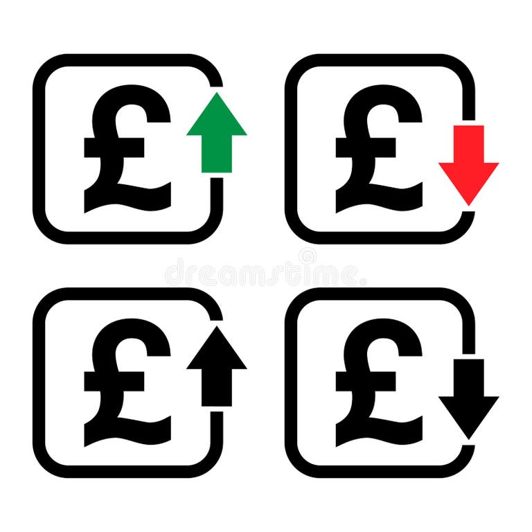 Set of Cost Symbol Pound Increase and Decrease Icon. Money Vector ...