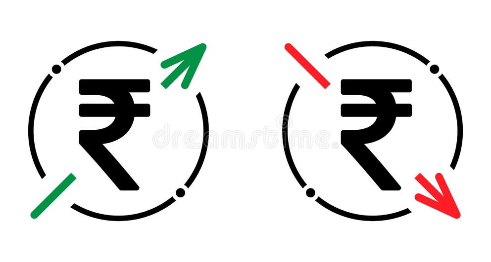 Set of Cost Symbol Rupee Increase and Decrease Icon. Money Vector ...