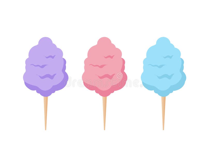 Set Cotton Candy Isolated on White Background. Candy Floss Stock Vector