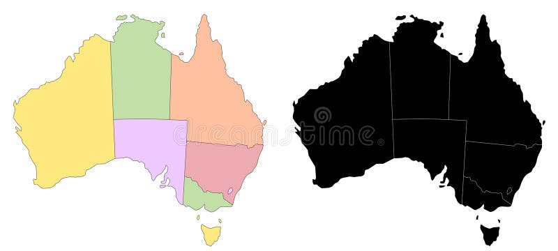 Set couple black of map Australia. Australia administrative map, Australia outline and states map set - illustration version vector illustration