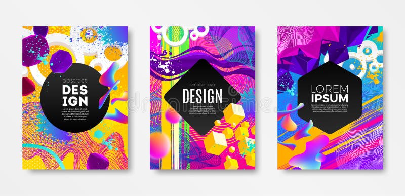 Set of cover design with abstract multicolored different shapes. Vector illustration template. vector illustration