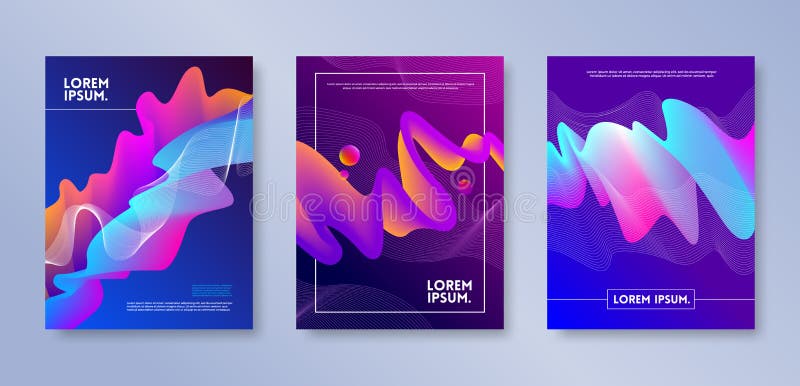 Set of cover design with abstract multicolored flow shapes. Vector illustration template. Universal abstract design for covers vector illustration