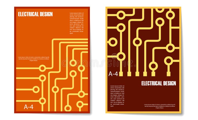 Set of covers in a-4 format with a flat abstract pattern of printed circuit Board elements. abstract color background stock illustration