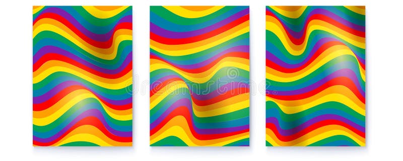 Set of covers with stripe art. Colorful wavy lines. 3d vector illustration.