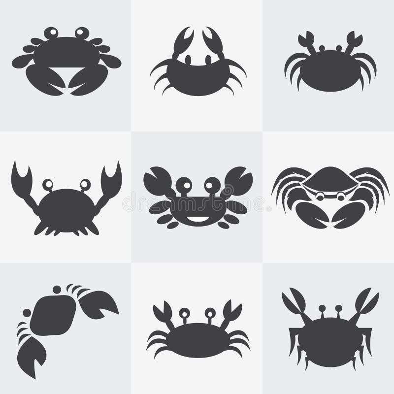 Set of crab icons on gray background