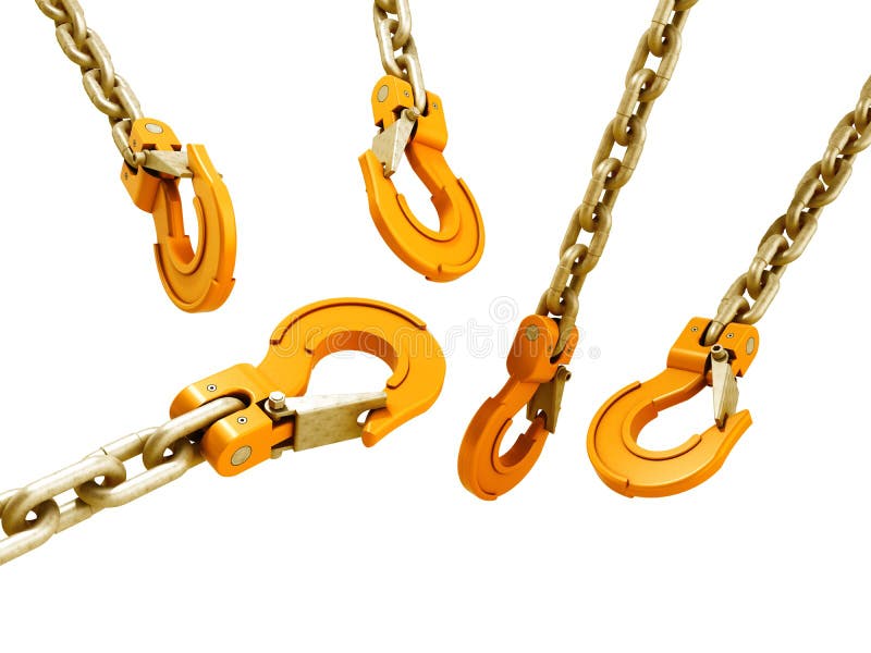 Set of Crane Hooks on White No Shadow 3D Illustration Stock