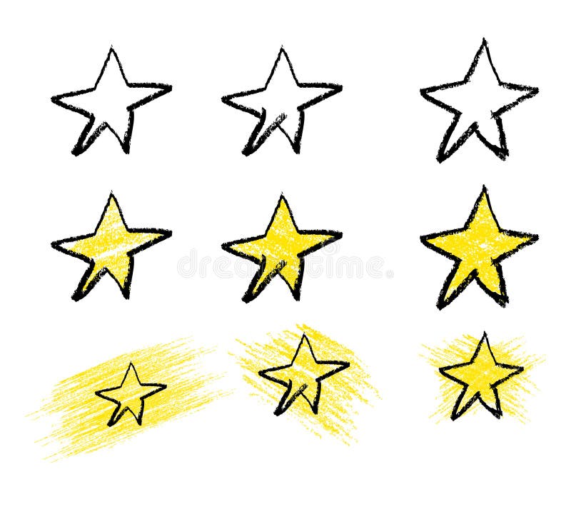 Set Crayon Star, simple vector sketch illustration at white background stock illustration