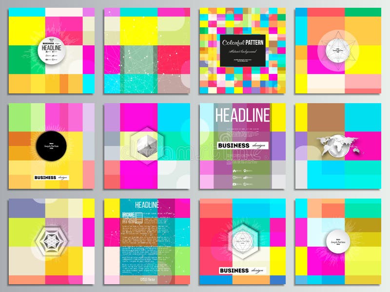 Set of 12 creative cards, square brochure template design. Abstract colorful business background, modern stylish vector vector illustration Set of 12 creative cards, square brochure template design. Abstract colorful business background, modern stylish vector vector illustration
