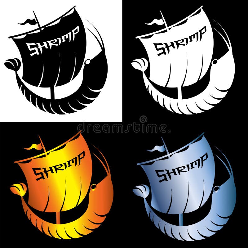 Set of creative minimal logo shrimp in the form of a sailing ship royalty free illustration