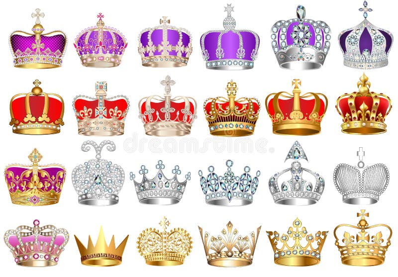 Set of Crowns with Precious Stones Stock Vector - Illustration of ...