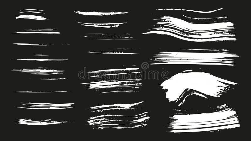 Set of curved and straight white lines made in ink for beautiful design, grunge line collection royalty free illustration