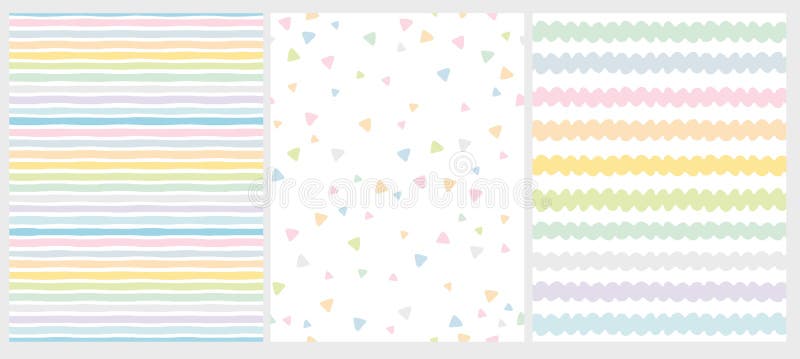 Set of 3 Cute Abstract Geometric Vector Patterns. Light Multicolor Design.