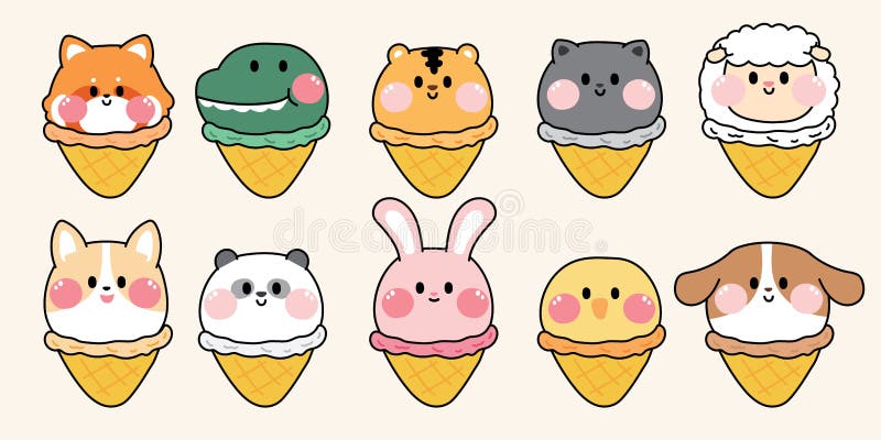Cute Ice Cream With Animal Face Stickers