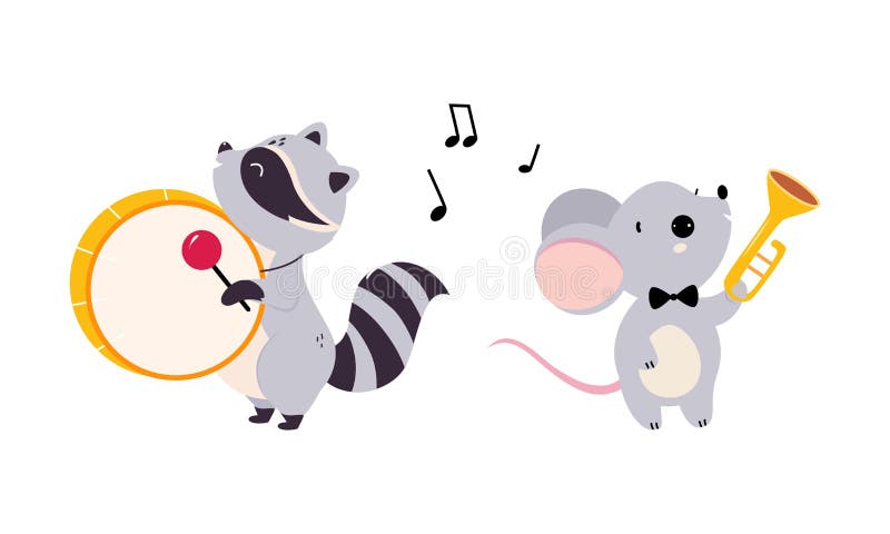 Animal playing panda drum playing music - Stock Illustration