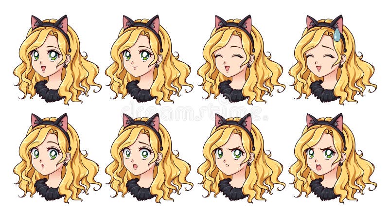 Cute Anime Cosplay Girl With Long Hair Wearing Cat Ears. Pixel