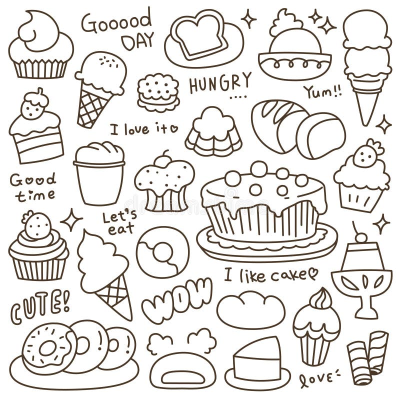 Set of Cute Bakery, Pastry and Dessert Doodle Vector Illustration Stock ...