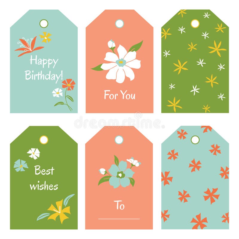 Set of Cute Birthday Gift Tags with Flowers. Stock Vector Illustration of yellow, bloom 228883607
