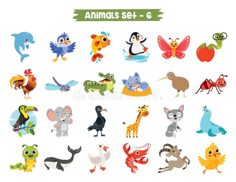 Set of Cute Cartoon Animals Stock Illustration Illustration of