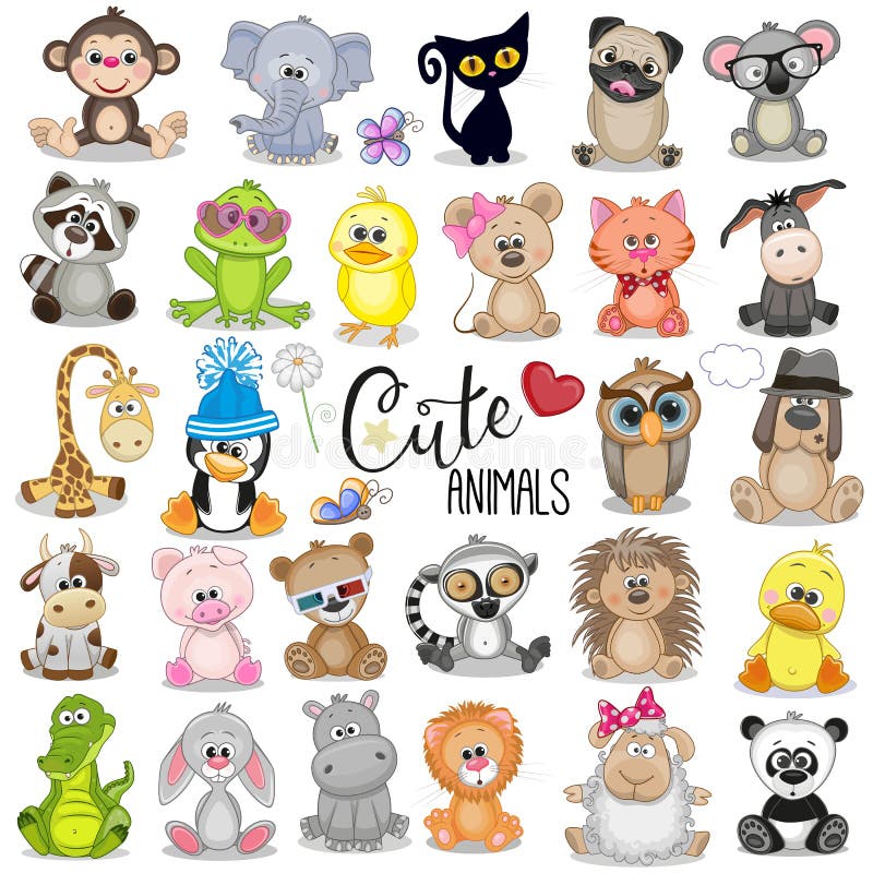 Set of Cute Cartoon Animals stock illustration