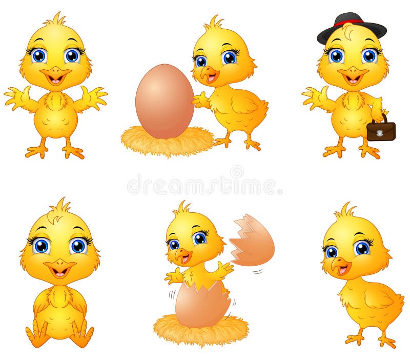 Set of cute cartoon baby chick stock illustration