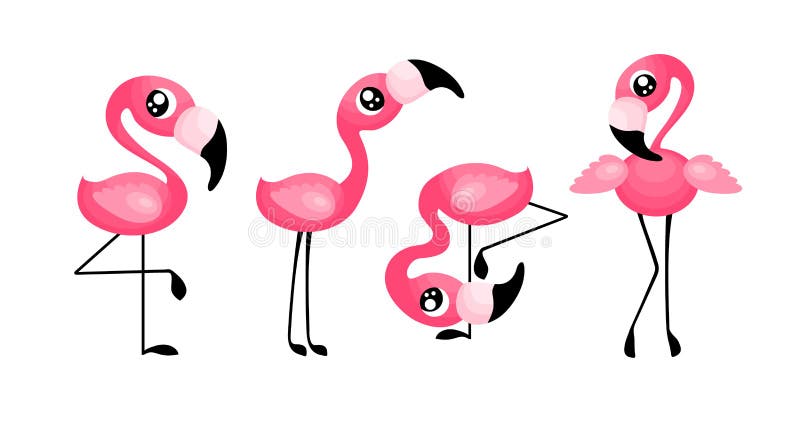 Set of Cute Cartoon Flamingo with Big Eyes Stock Vector - Illustration ...