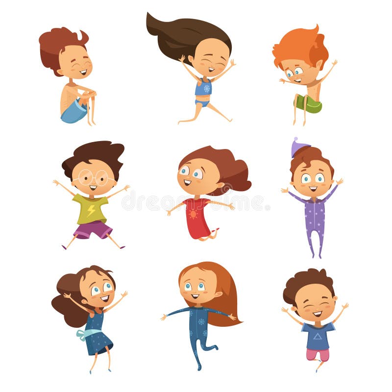 Set Of Cute Cartoon Jumping Kids vector illustration Set Of Cute Cartoon Jumping Kids vector illustration