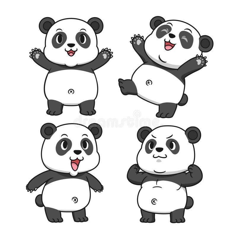 Cartoon Panda in Different Poses. Stock Vector - Illustration of wild ...