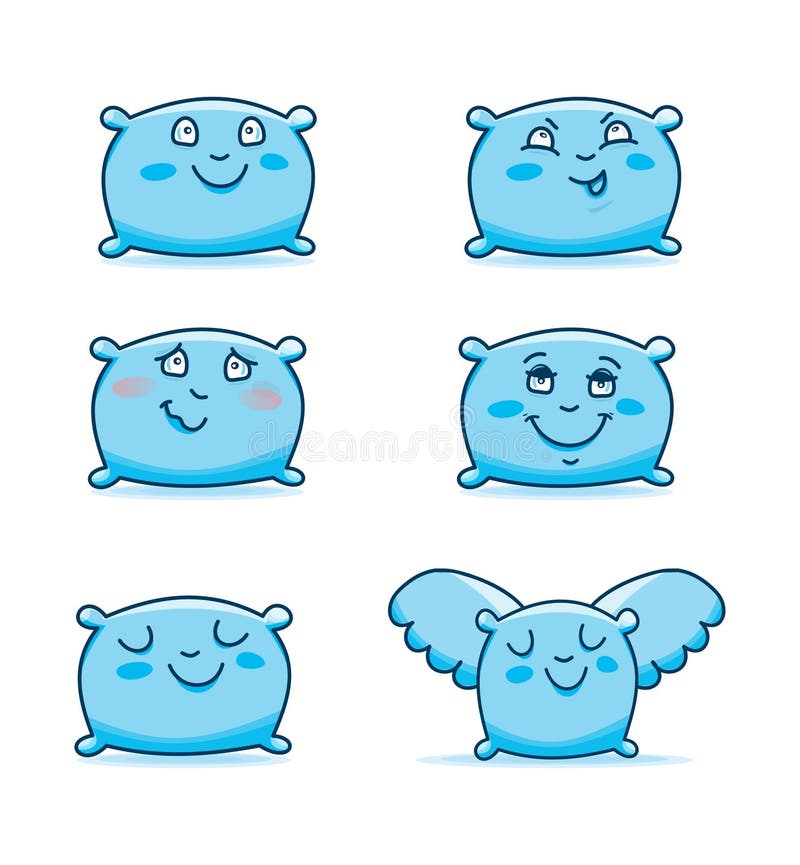 Set of Cute Cartoon Pillows. I Hand Drawing Isolated Objects on White