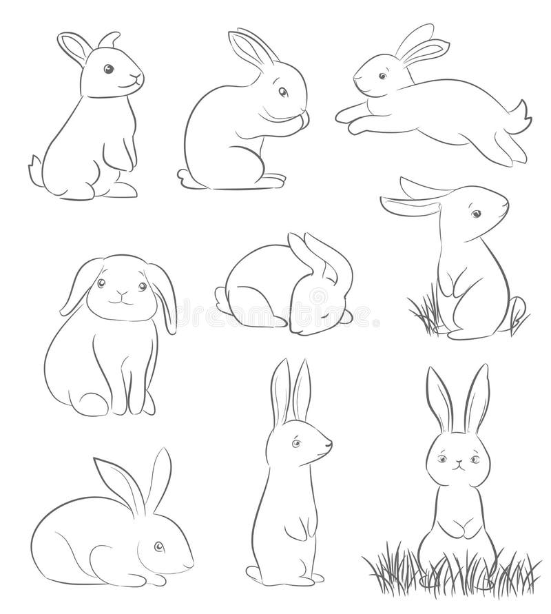 Set of cute cartoon rabbits