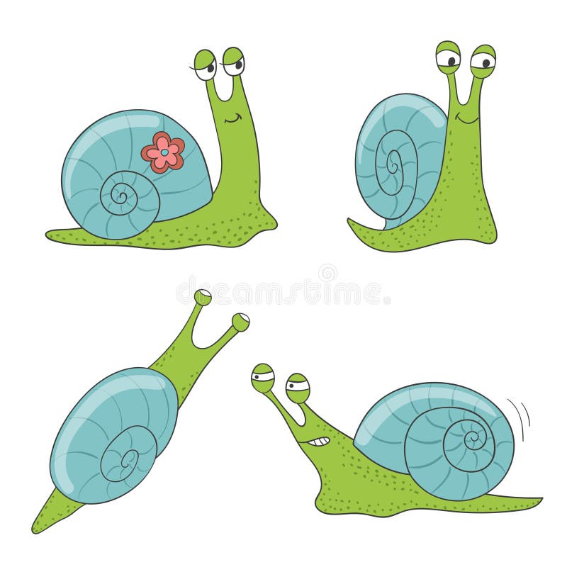 Set of Cute Cartoon Snails Isolated on White. Stock Vector Illustration of blue, color 92955390