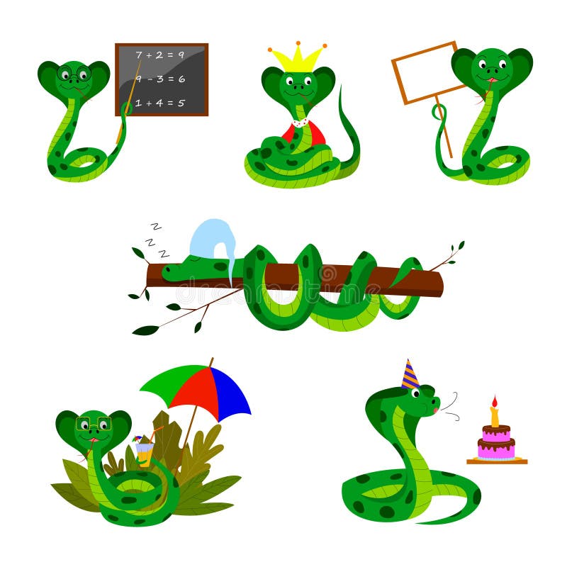a set of cute cartoon snakes, vector isolated vector illustration