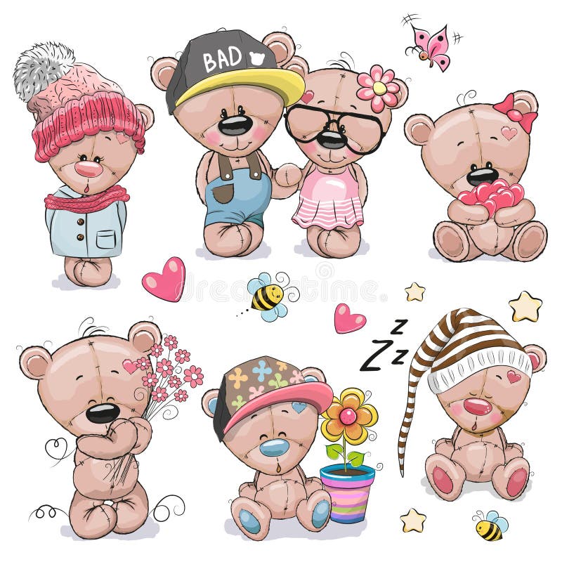 Set of Cute Cartoon Teddy Bear