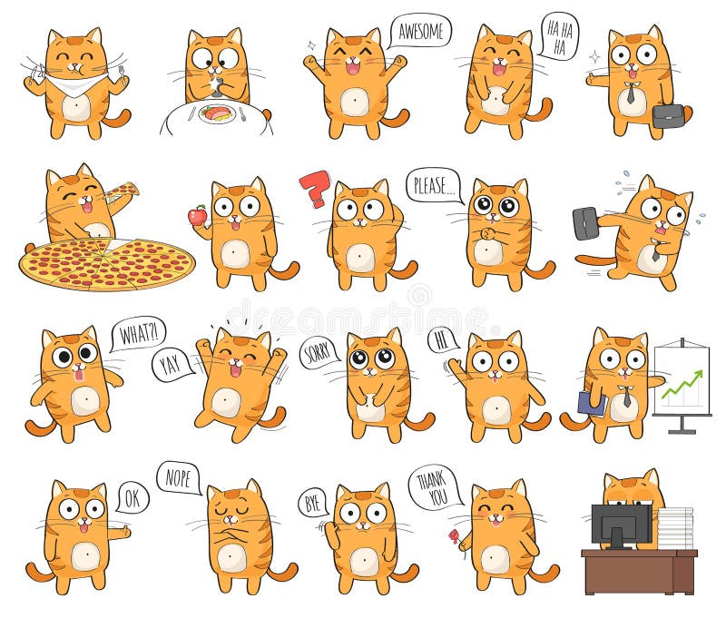 Set of cute cat character with different emotions