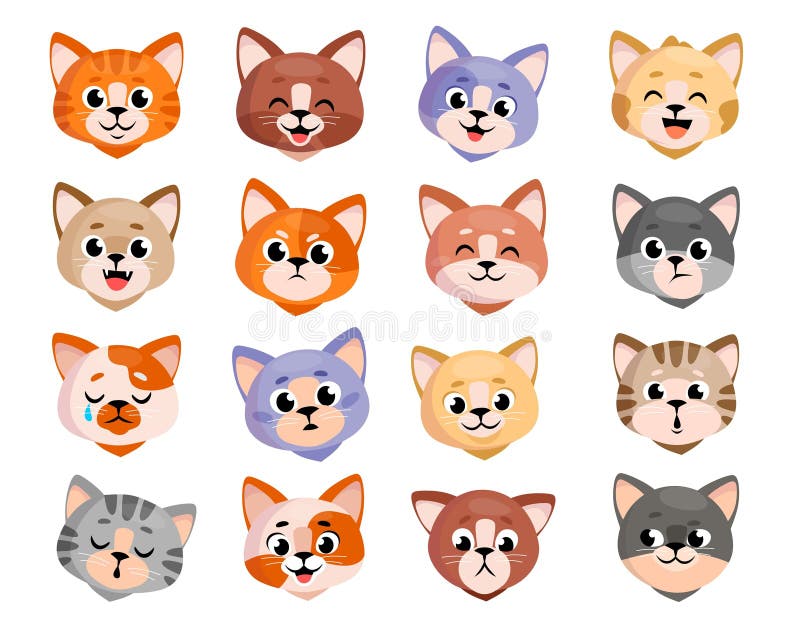 Set Of Cute Cartoon Cat Icons Isolated Stock Vector by