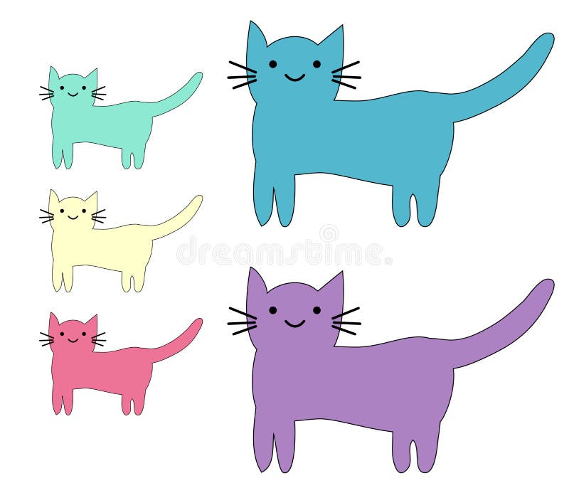 Set of cute cats in simple design for kid`s greeting card design, t-shirt print, inspiration poster stock illustration Set of cute cats in simple design for kid`s greeting card design, t-shirt print, inspiration poster stock illustration