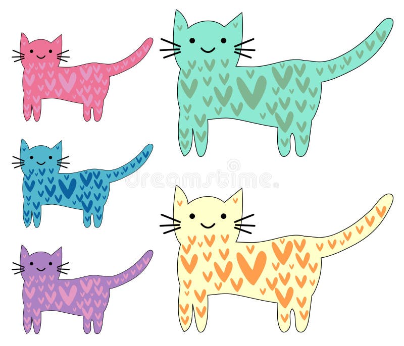 Set of cute cats in simple design for kid`s greeting card design, t-shirt print, inspiration poster royalty free illustration Set of cute cats in simple design for kid`s greeting card design, t-shirt print, inspiration poster royalty free illustration