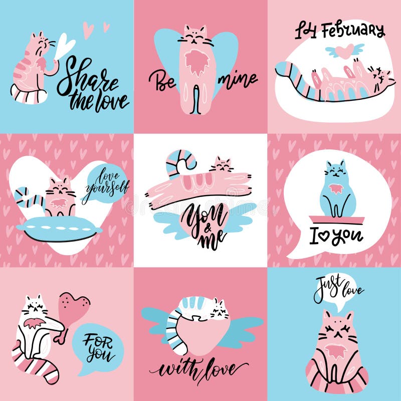 Set of Cute Creative Cards with Funny Cats in Love. Vector Design Templates  for Valentines, Greeting and Gift Cards Stock Vector - Illustration of  isolated, background: 169020410