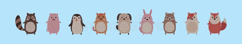 Set of cute critters cartoon icon design template with various models. vector illustration isolated on blue background