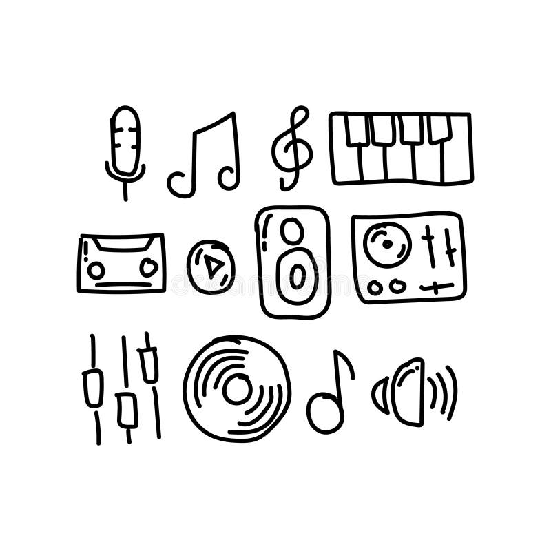 Set cute doodle hand drawn music icon collection vector illustration